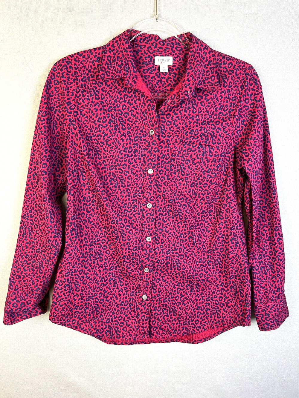 J Crew Factory Shirt Women's Small Animal Print Red Black Re-Imagined Cotton